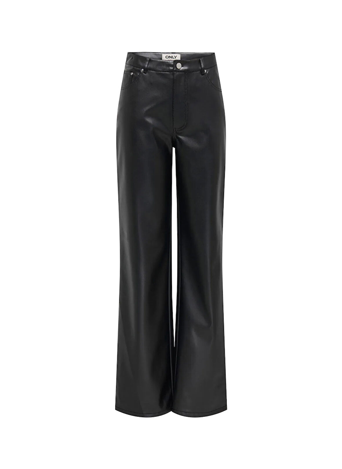 Only Yüksek Bel Normal Siyah Kadın Pantolon ONLJUICY-LANA HW WIDE FAUX LE PANT