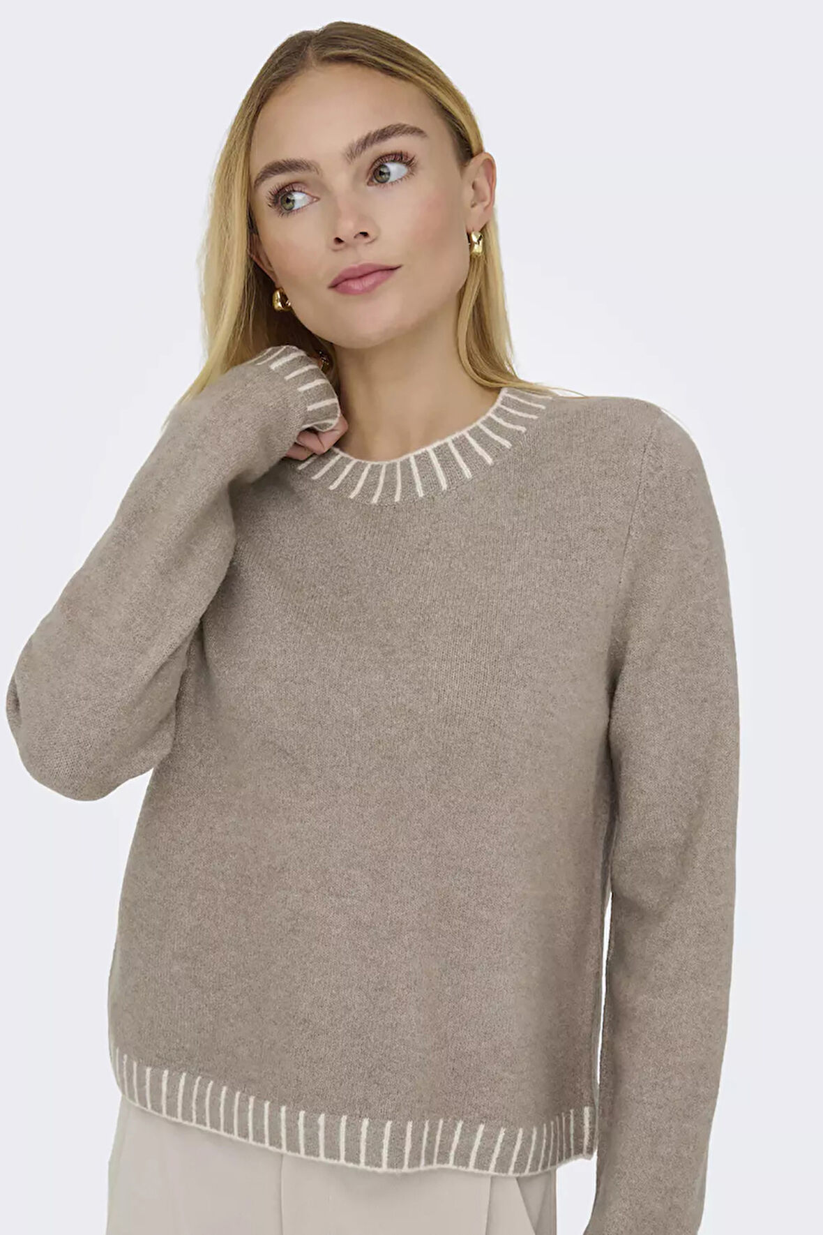 Only Kadın Onlfına Bisiklet Yaka Yünlü Örme Kazak 15350496 Vizon