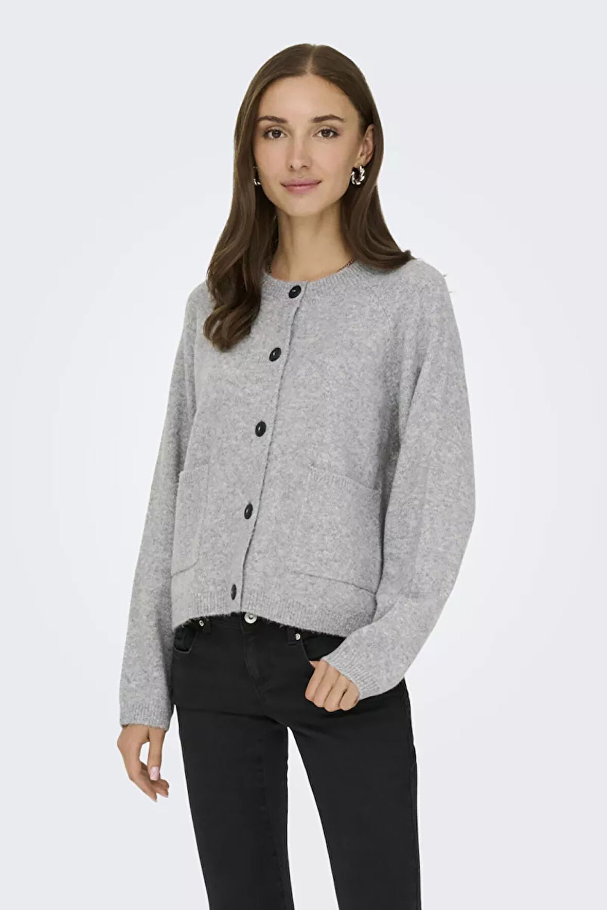 Only Kadın Onlpıemonte Sıfır Yaka Torba Cepli Yünlü Hırka 15344118 Açık Gri