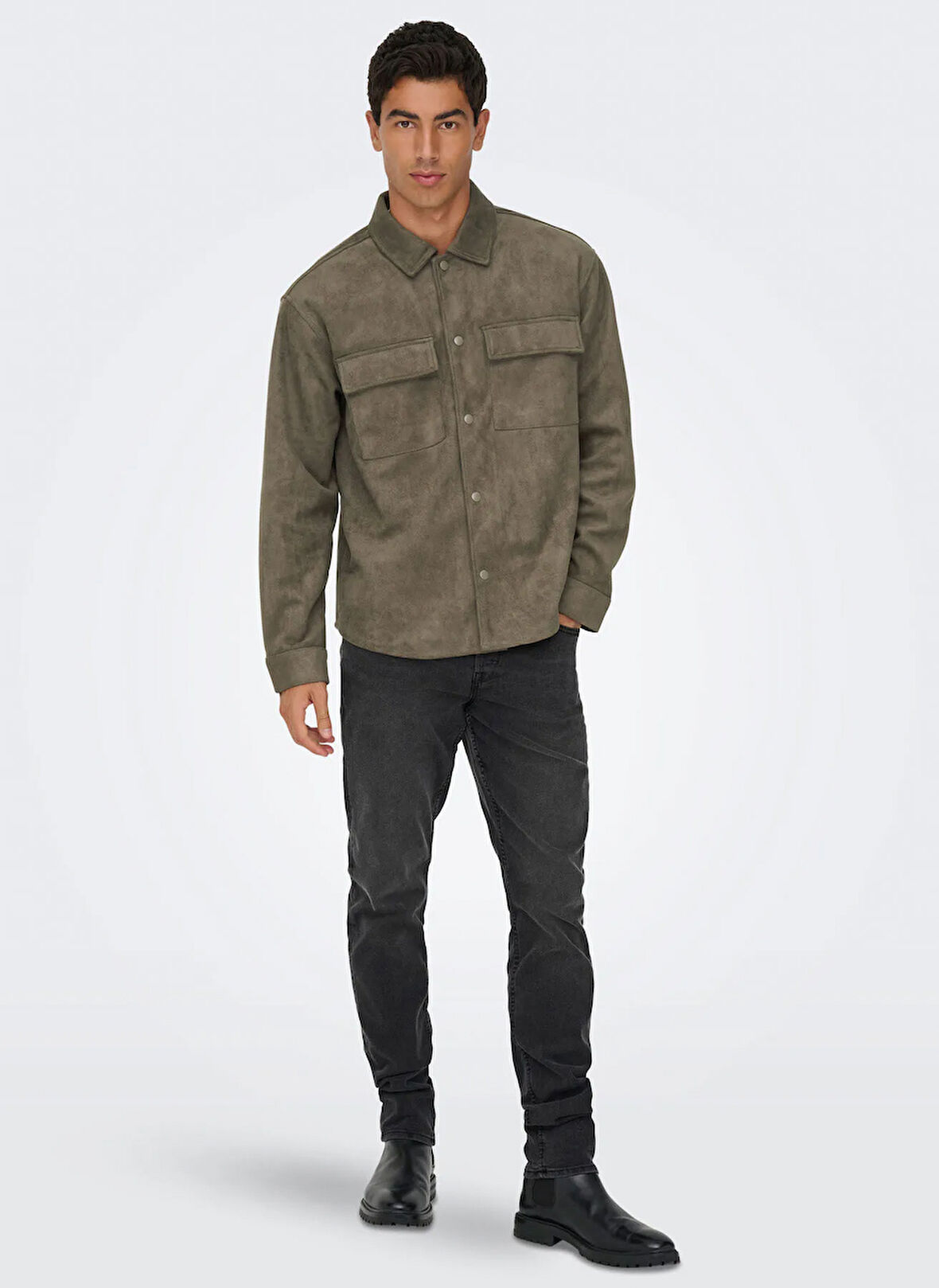 Only & Sons Normal Açık Kahve Erkek Ceket ONSRAVI FAKE SUEDE SHACKET OTW