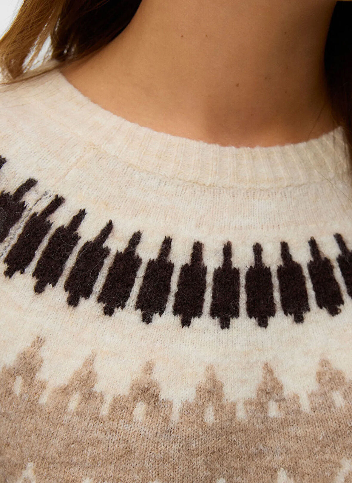 Vero Moda Bisiklet Yaka Normal Kahve Kazak Kadın VMSIMONE LS NORDIC PULLOVER GA REP