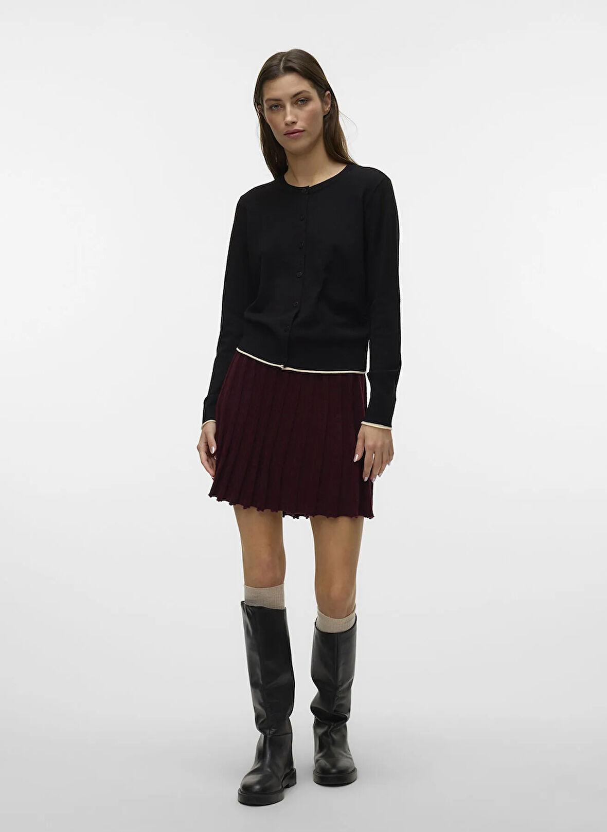 Vero Moda Normal Bel Bordo Kadın Kısa Etek VMMARINA NW SKATERSKIRT BOO