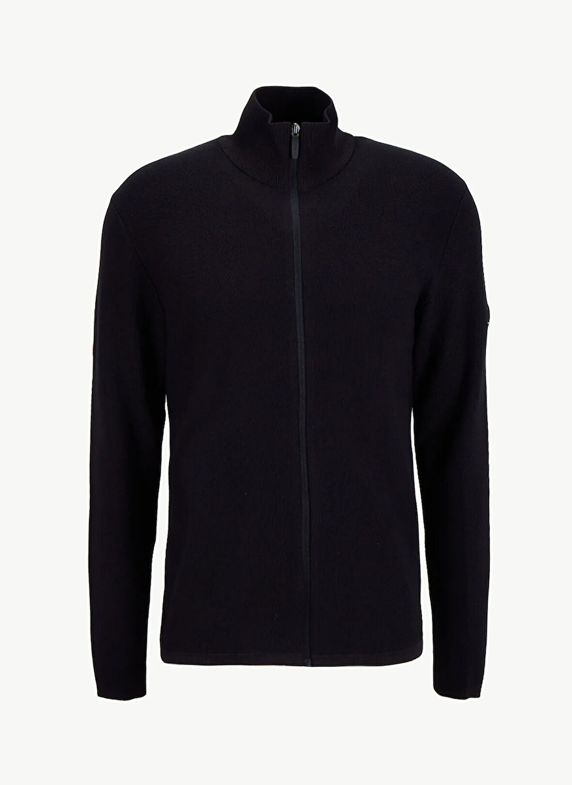 Jack & Jones Yüksek Yaka Normal Siyah Erkek Kazak 12283668_JCOSTANCE KNIT BADGE ZIP C