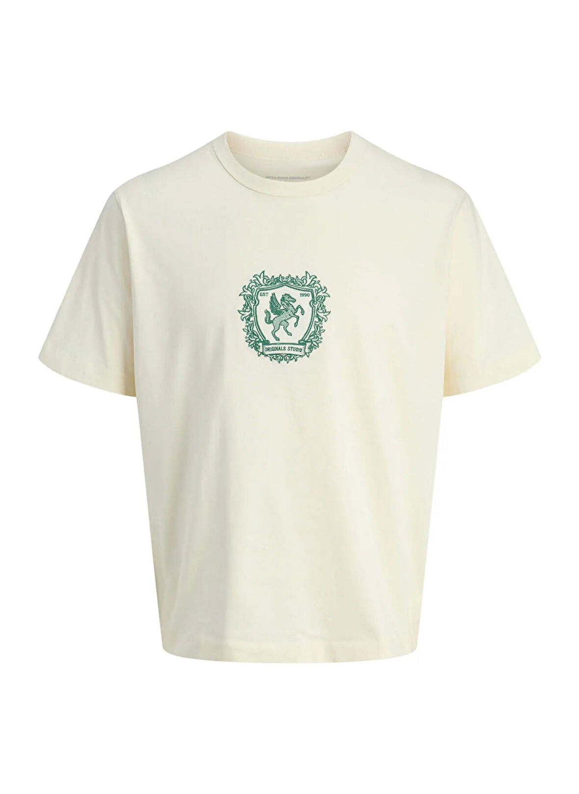 Jack & Jones Bisiklet Yaka Krem Erkek T-Shirt 12283763_JORCAMBRIDGE EMB TEE SS CR