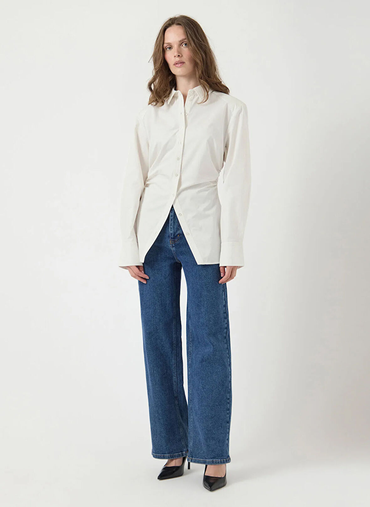 Yas Normal Gömlek Yaka Düz Beyaz Kadın Gömlek YASAREKA LS SHIRT S.