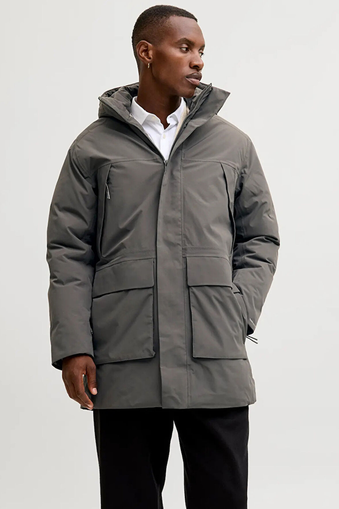 Jack & Jones Erkek Jprccmoon Su Geçirmez Kapüşonlu Kaban 12280904 Füme