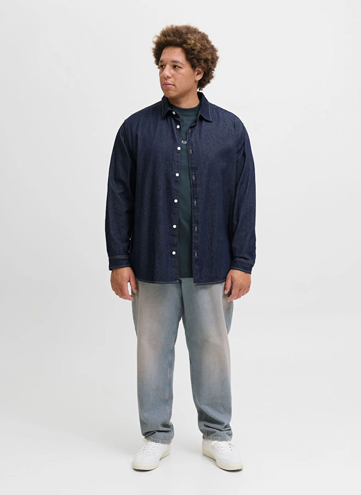 Jack & Jones Oversize Koyu Mavi Erkek Denim Gömlek 12283674_JORNORREBRO DENIM SHIRT LS