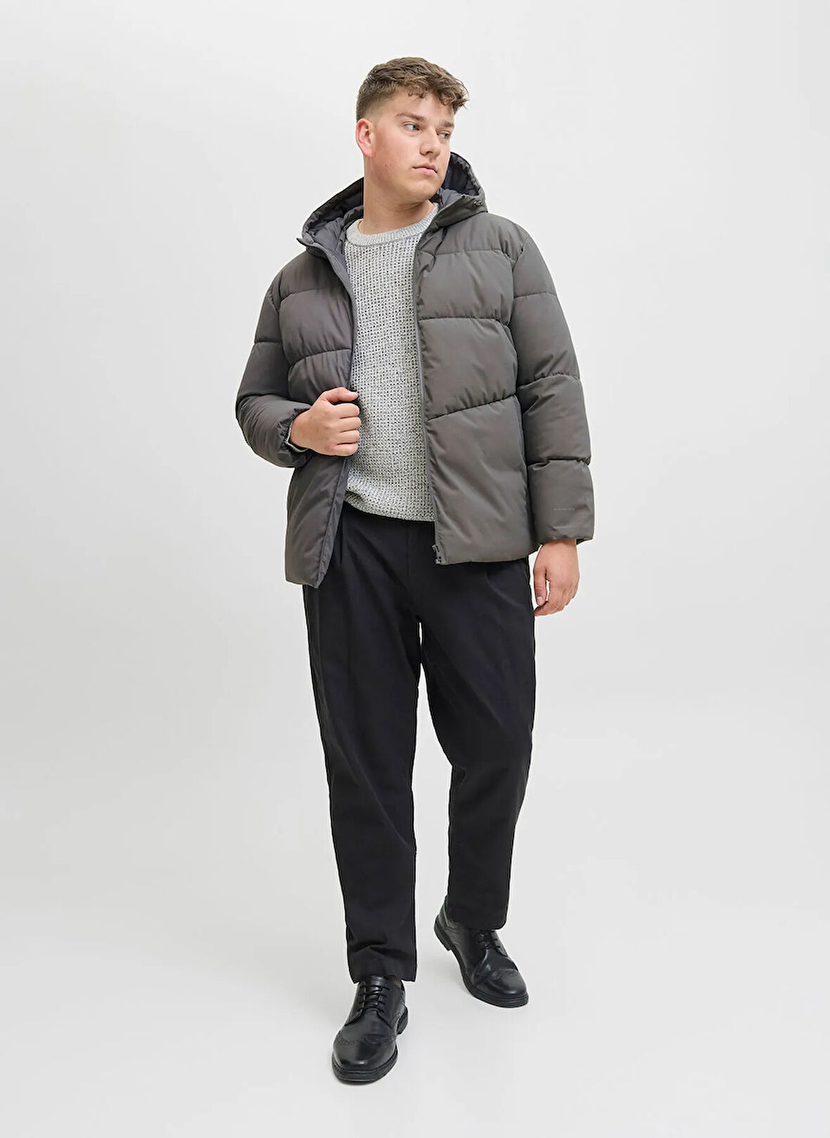 Jack & Jones Gri Erkek Mont 12283873_JJGLOBAL PUFFER JACKET PLS