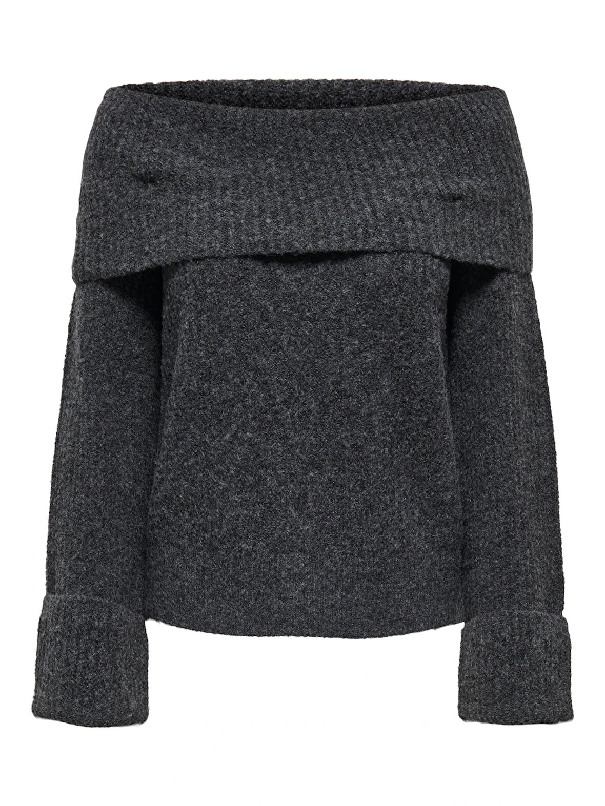 Only Kadın Düşük Omuz Koyu Gri Örme Kazak - 15352271