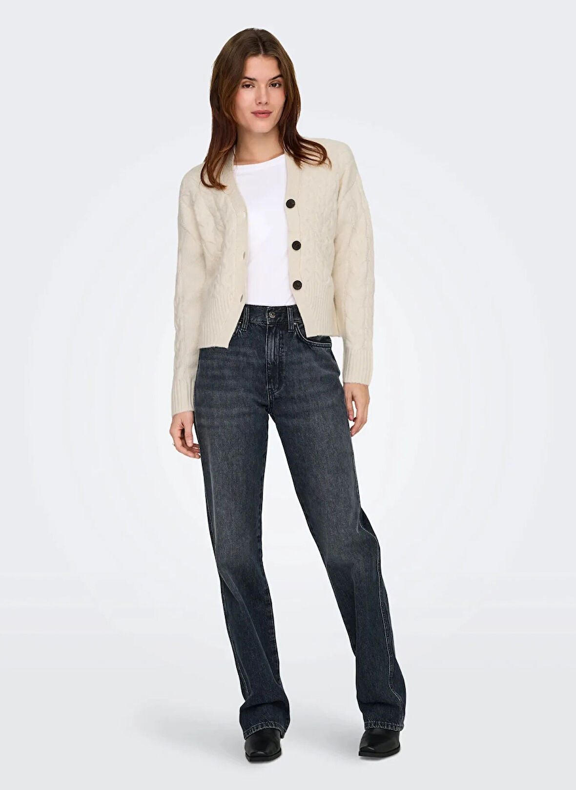 Only Krem Kadın Hırka ONLRIO LIFE LS CABLE CARDIGAN KNT