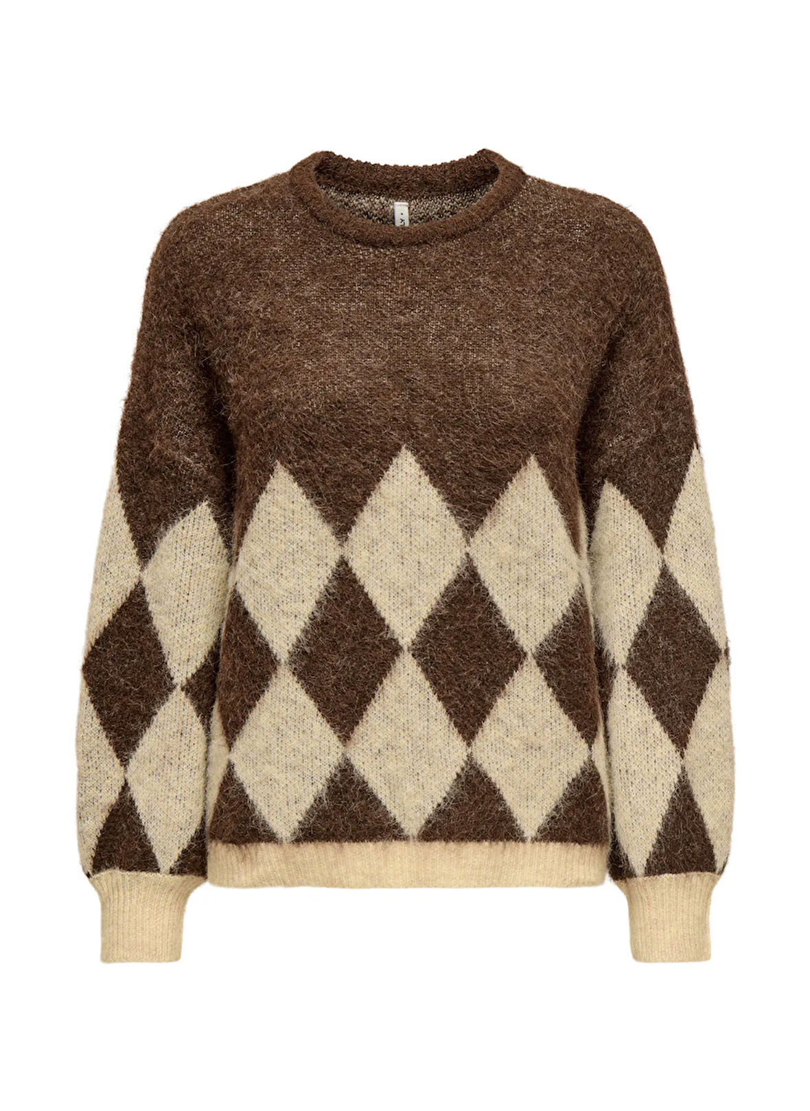 Only O Yaka Rahat Baklava Desenli Kahve - Bej Kadın Kazak ONLNOEME LIFE LS JQ O-NECK KNT