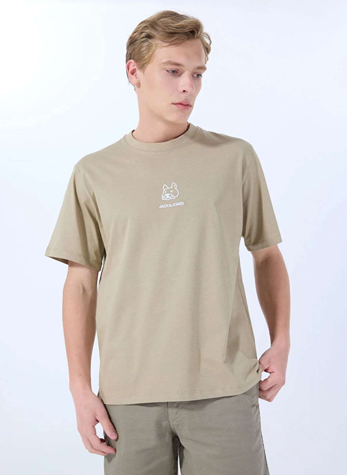 Jack & Jones Bisiklet Yaka Bej Erkek T-Shirt 12288517_JORANIMAL TEE SS CREW NECK