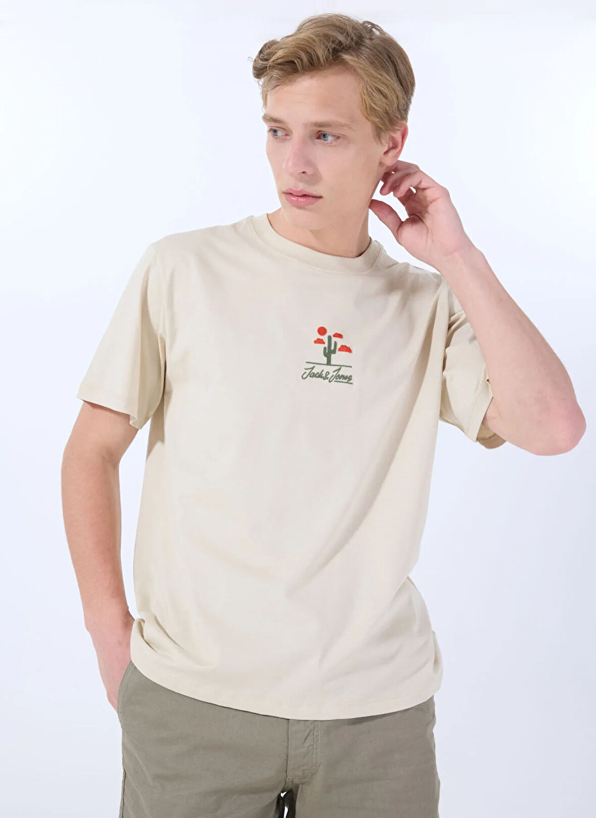 Jack & Jones Bisiklet Yaka Gri Erkek T-Shirt 12288513_JORCACTUS TEE SS CREW NECK