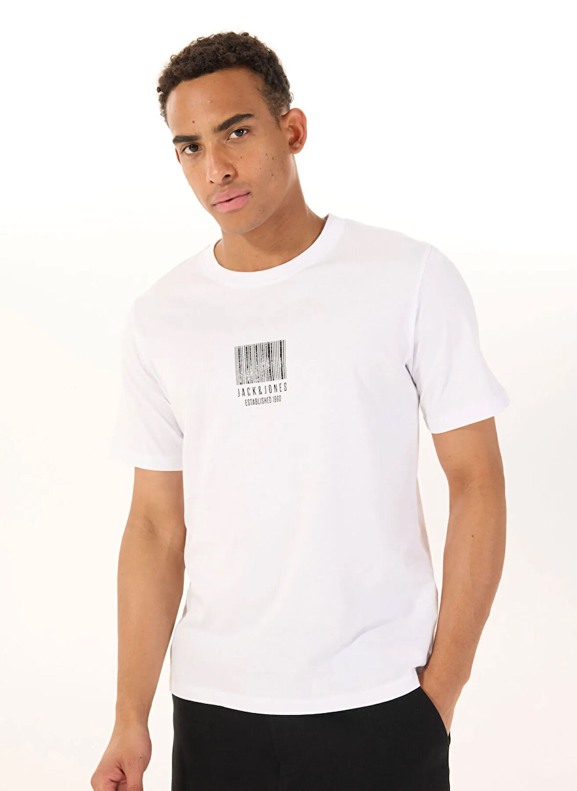 Jack & Jones Bisiklet Yaka Beyaz Erkek T-Shirt 12288570_JCOBARCODE TEE SS CREW NEC