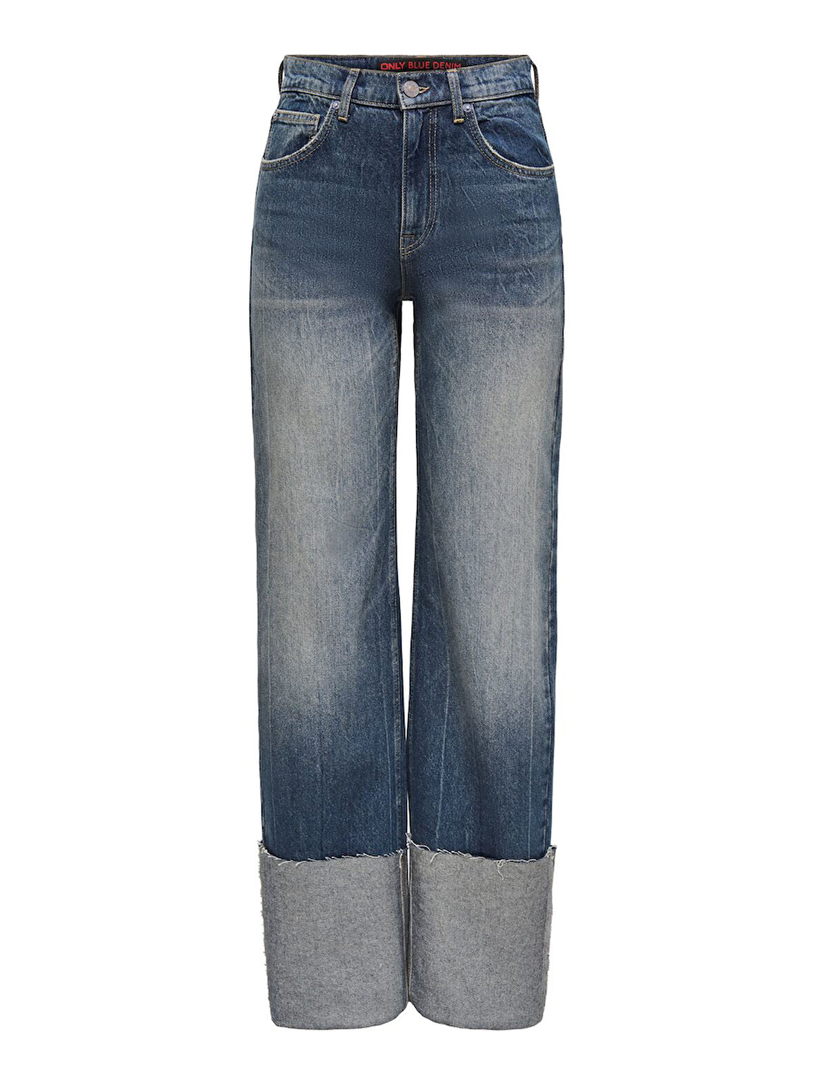 ONLBAKERLOO HW WIDE FOLD-UP RED DNM DOT Kadın Mavi Jean - 15360793