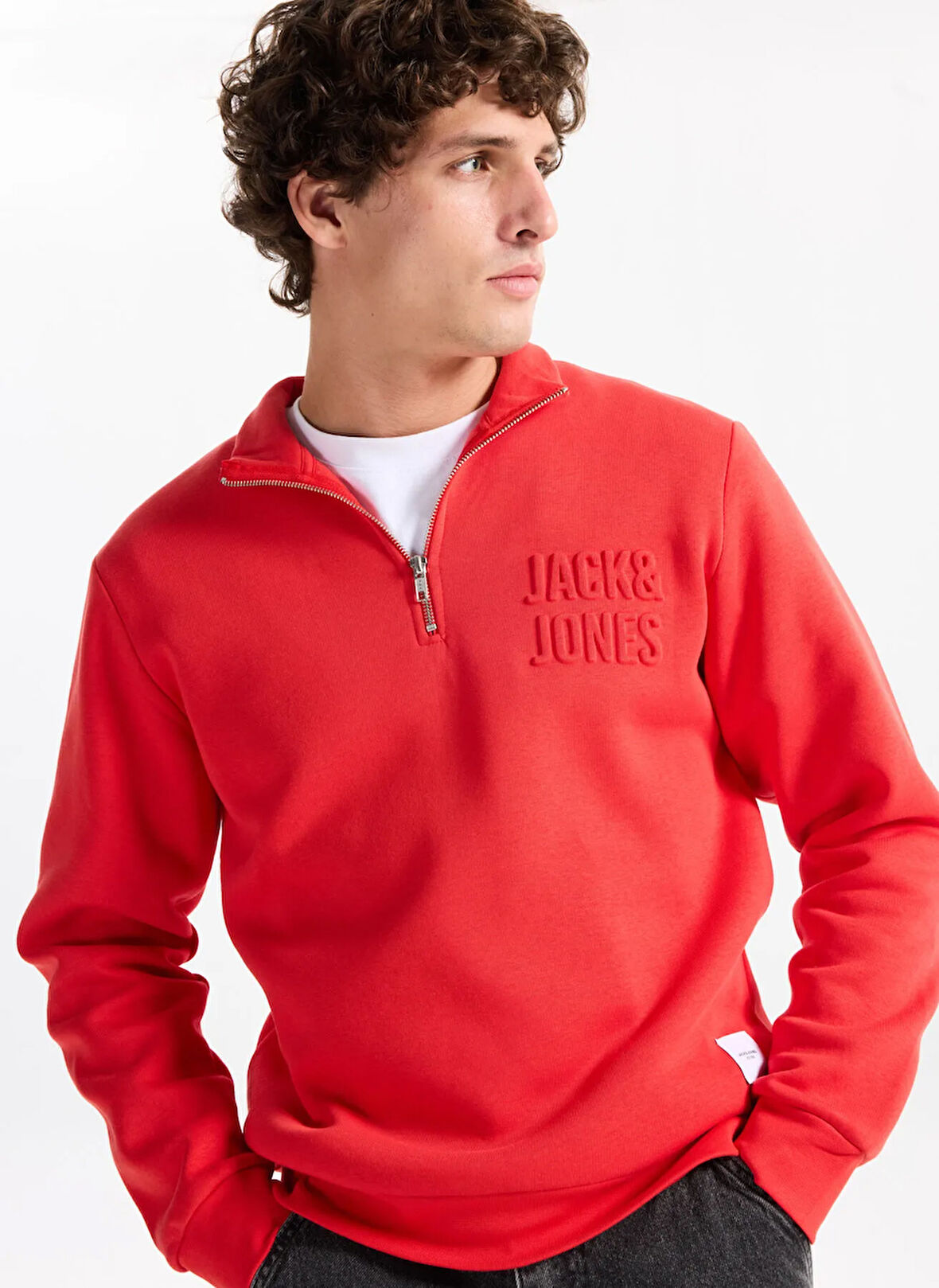 Jack & Jones Dik Yaka Kırmızı Erkek Sweatshırt 12299799 JORNEWOVE SWEAT SMU