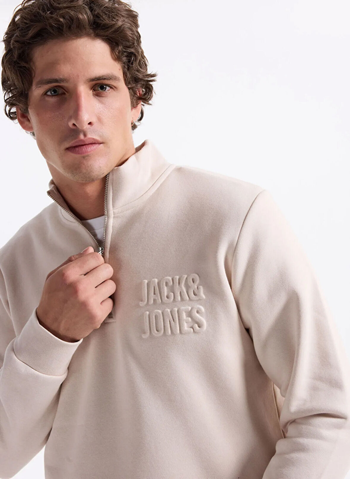 Jack & Jones Dik Yaka Krem Erkek Sweatshırt 12299799 JORNEWOVE SWEAT SMU