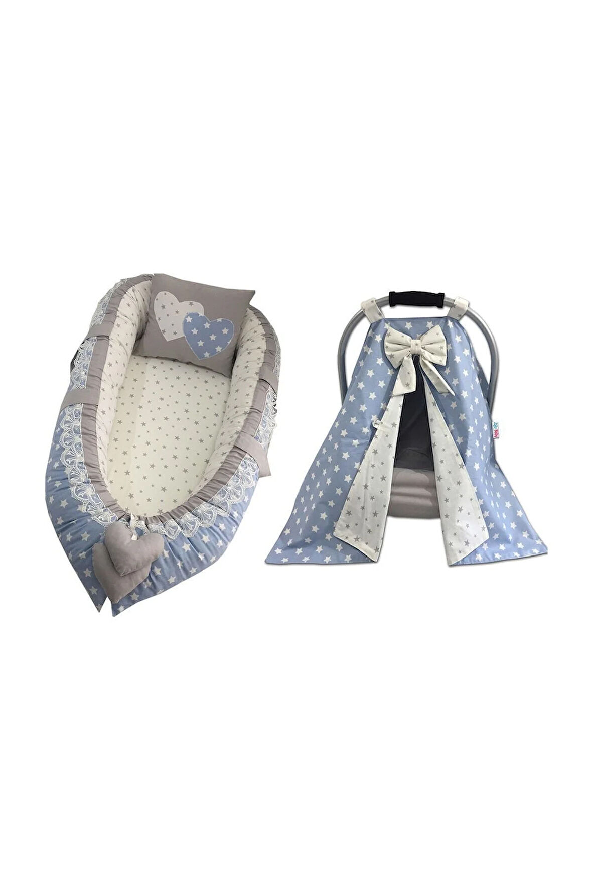 Nest Mavi Yıldızlı Jaju-babynest Anne Yanı Ve Puset Örtüsü Set