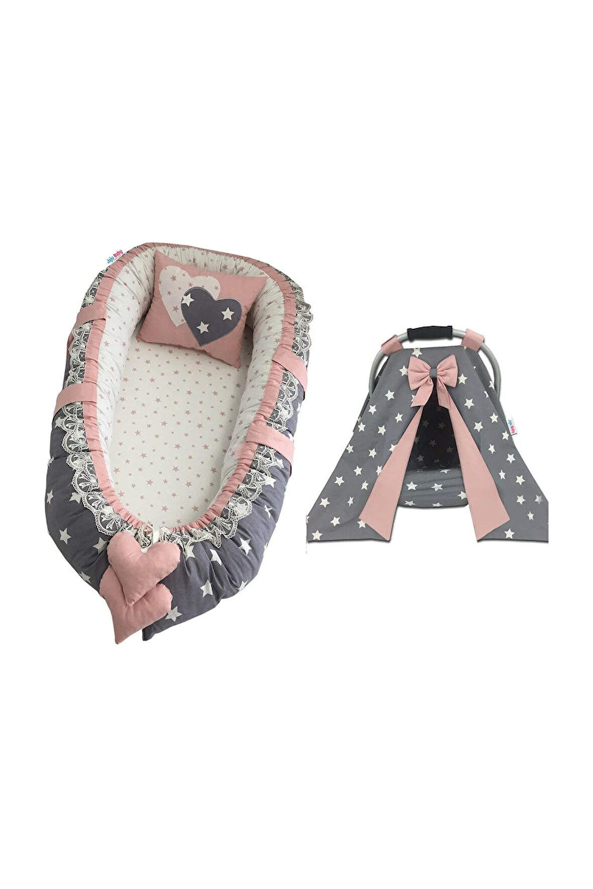 Nest Gri Yıldızlı Jaju-babynest Anne Yanı Ve Puset Örtüsü Set