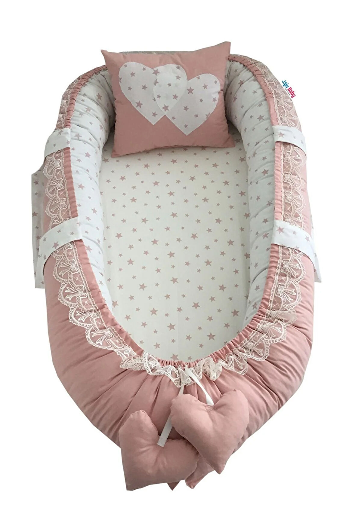Nest Düz Pudra Yıldızlı Lüx Jaju-babynest Anne Yanı Bebek Yuvası