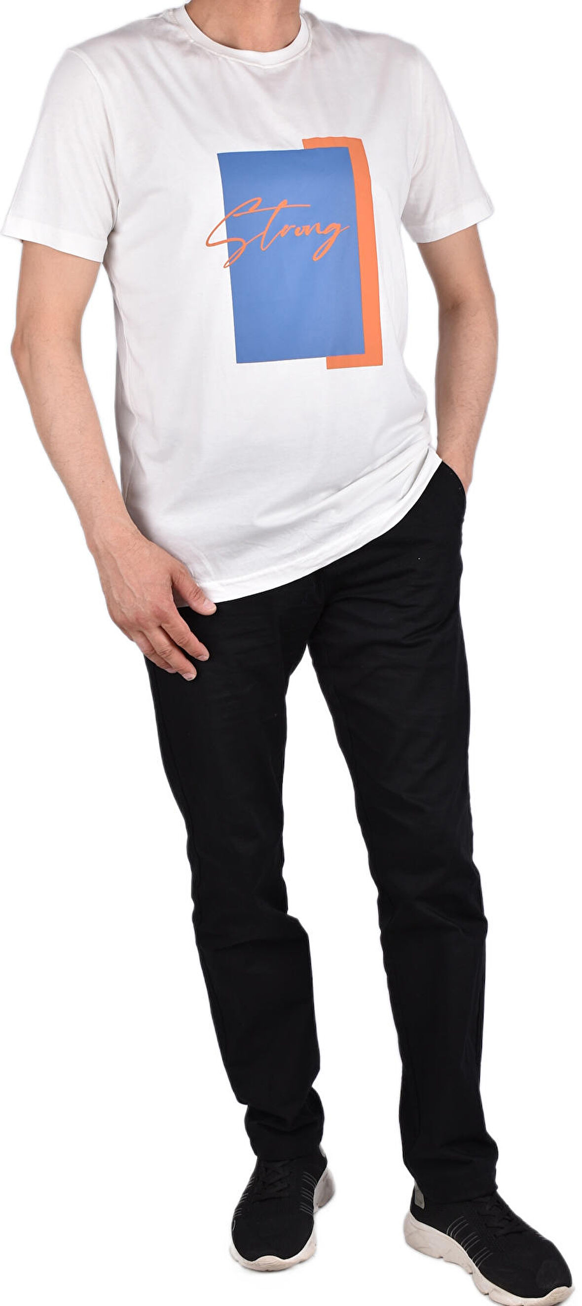RYM-8280 BİSİKLET YAKA DESENLİ TİŞÖRT /EKRU/XXL
