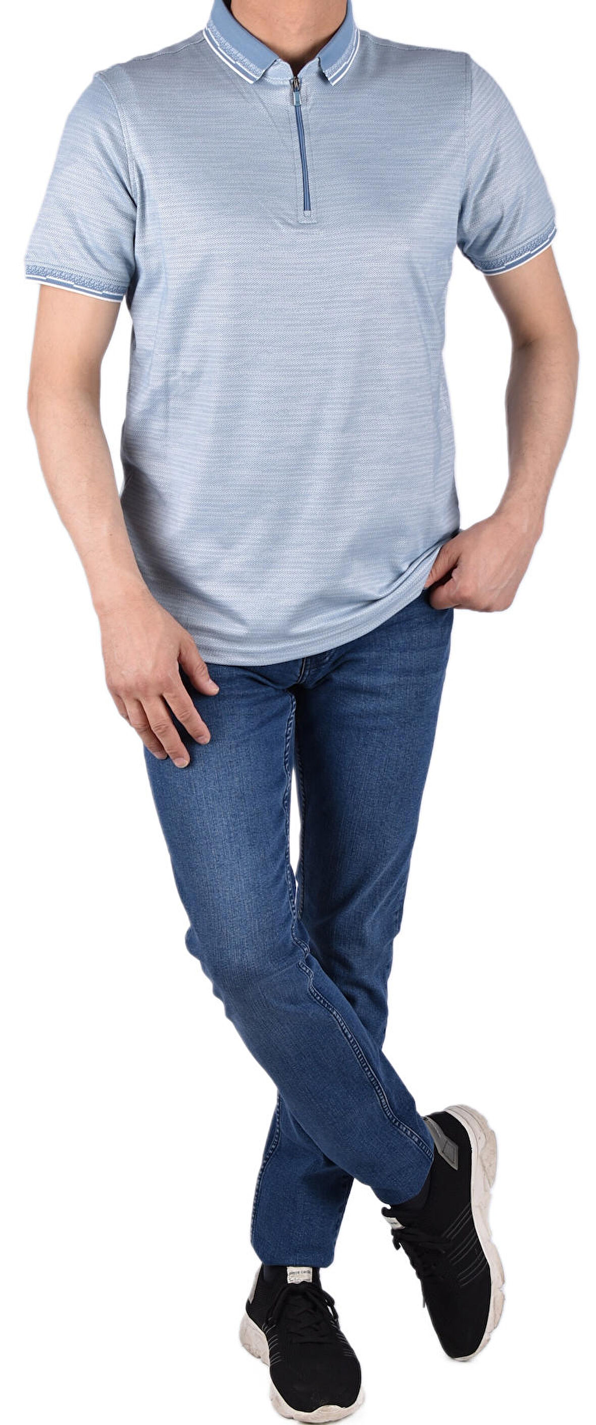 RYM-7620 FERMUARLI POLO YAKA TİŞÖRT/AÇIK MAVİ/L