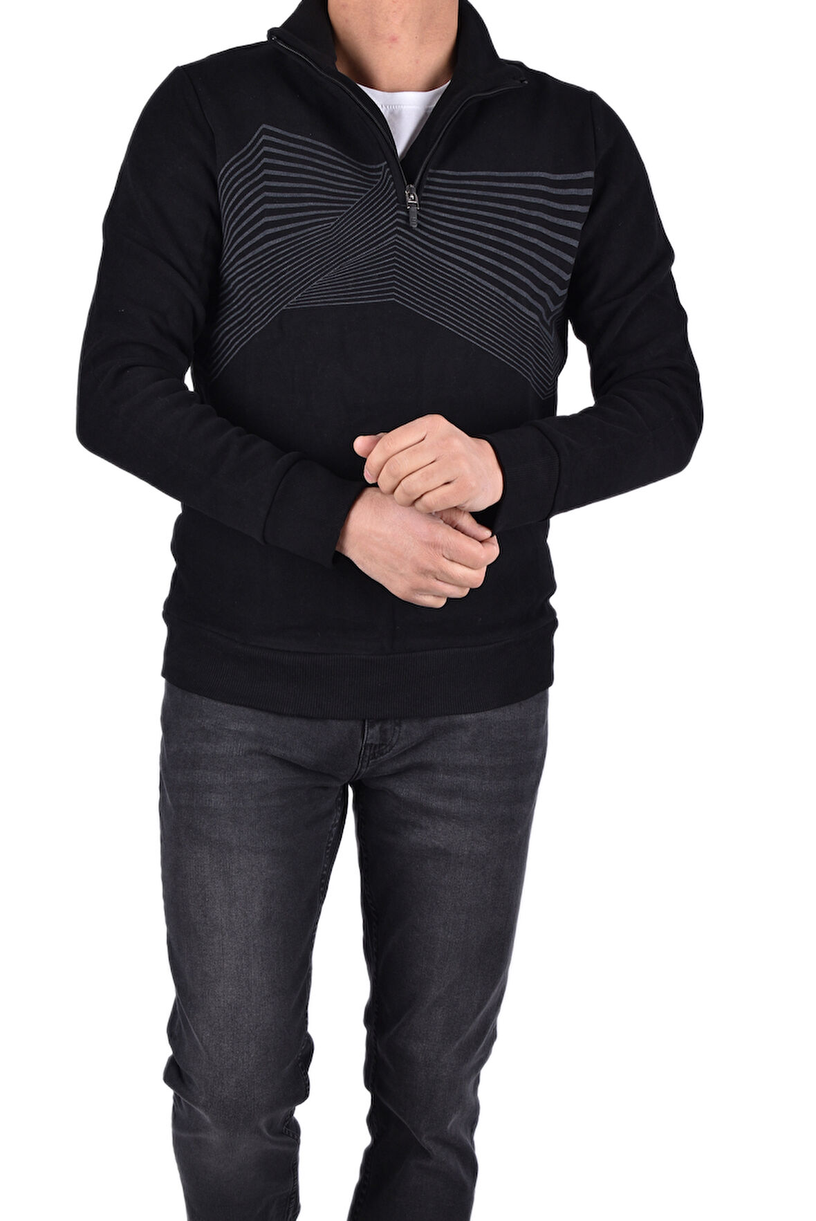 BRG-95001 YARIM FERMUARLI KAZAK/SİYAH/L