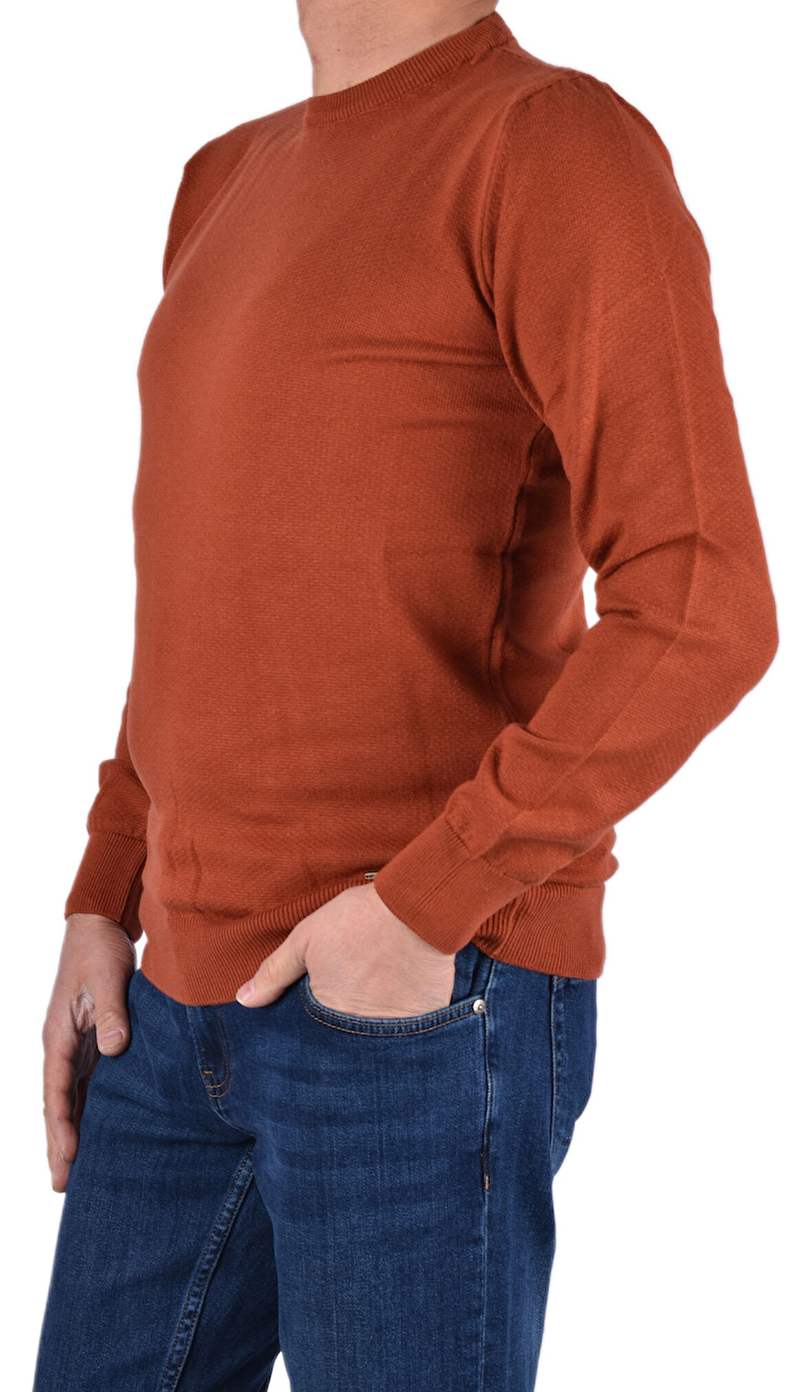 BRG-21173 BİSİKLET YAKA DESENLİ KAZAK/ORANJ/S