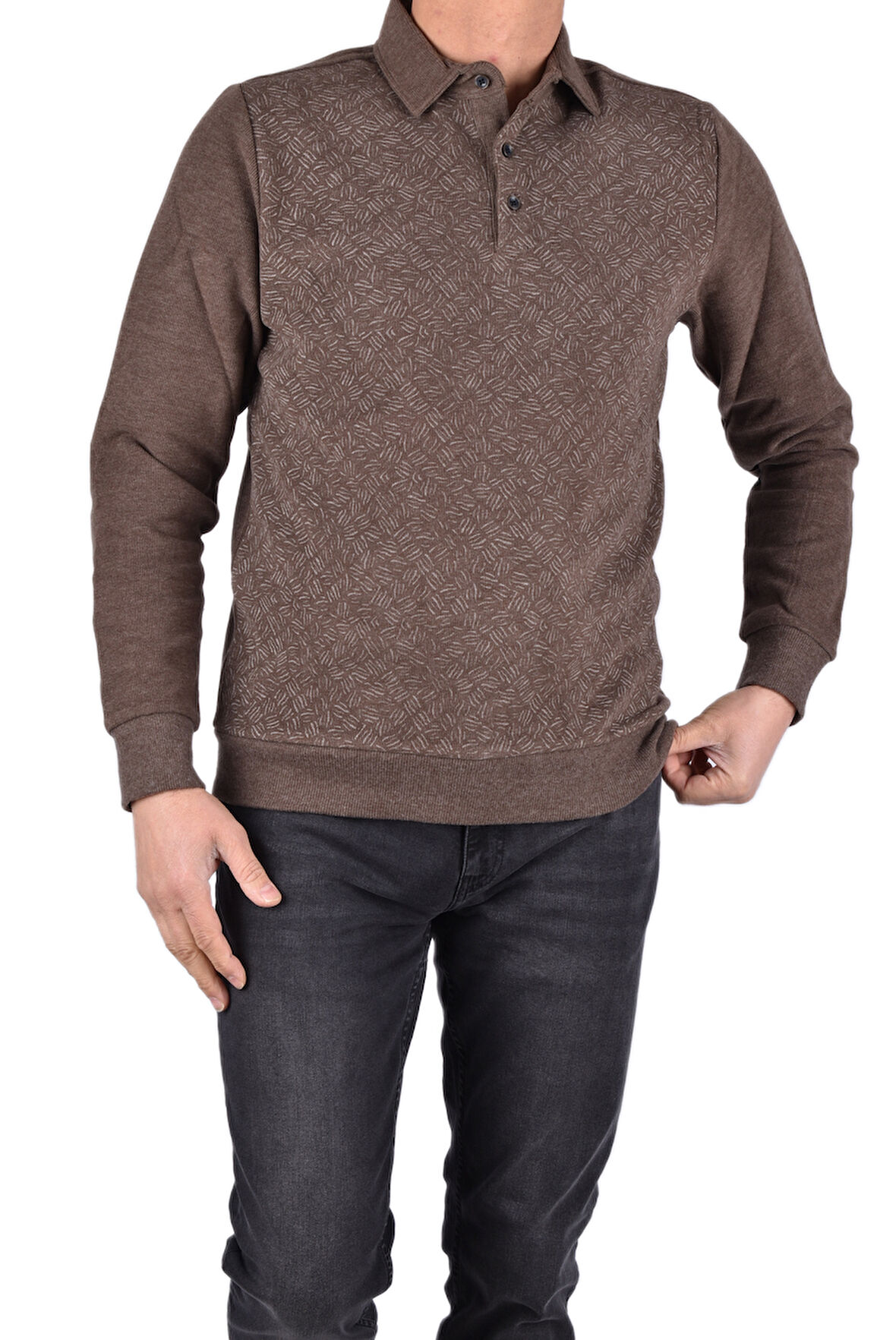 BRG-95010 POLO YAKA DESENLİ SWEAT/VİZON/2XL