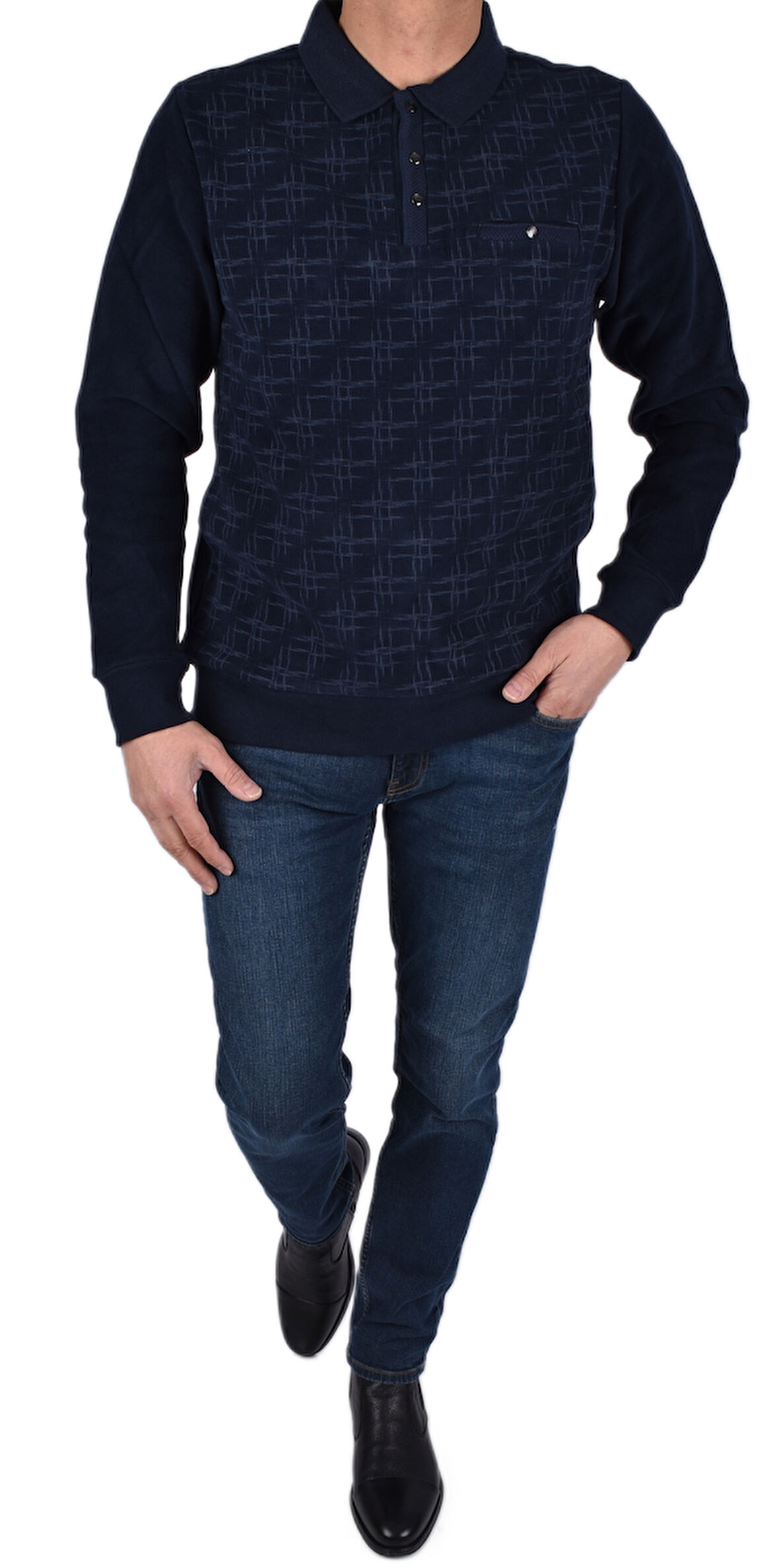 BRG-95007 POLO YAKA DESENLİ SWEAT/LACİVERT/XL