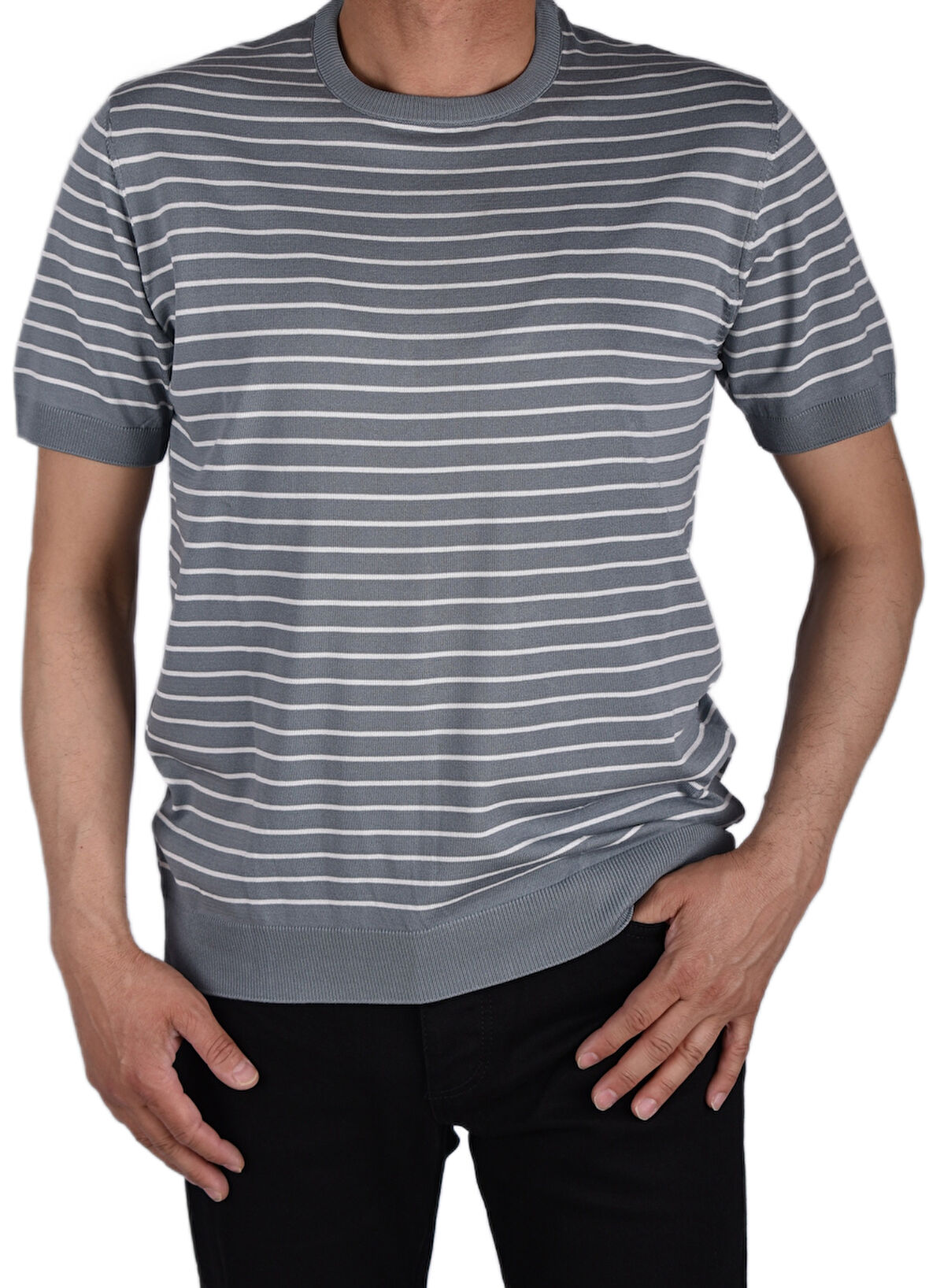 RYM-T6053 ÇİZGİLİ VİSKON TİŞÖRT/MAVİ/M