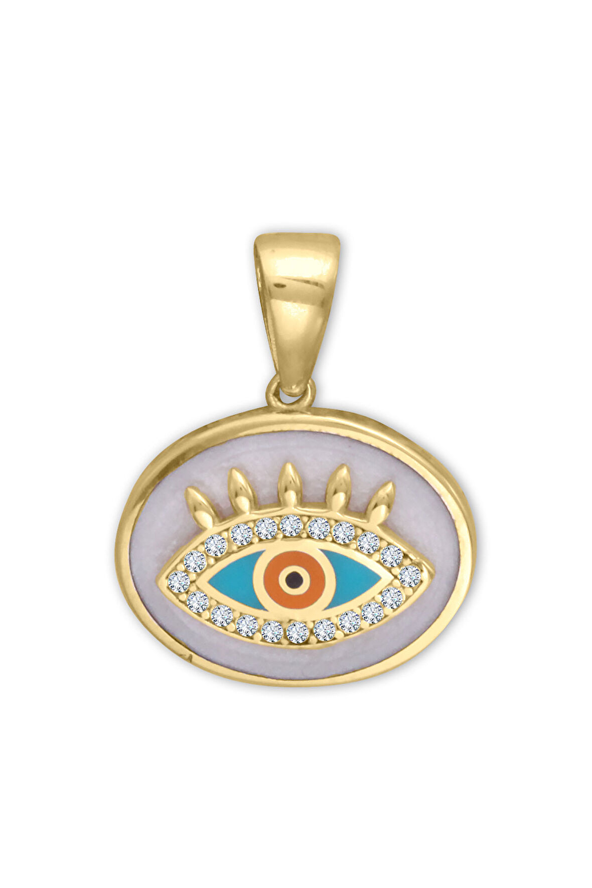 Beyaz Mineli Oval Altın Göz Kolye Ucu