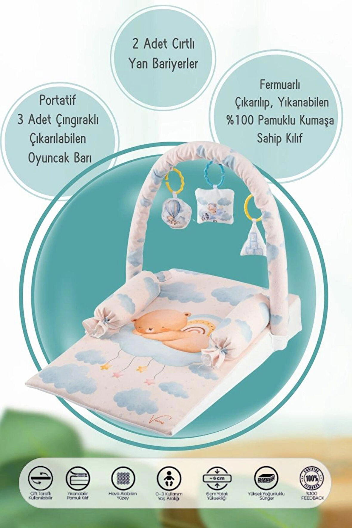 Bebek Reflü Yatağı, Fermuarlı, Yıkanabilir Kılıf, Özel Üretim