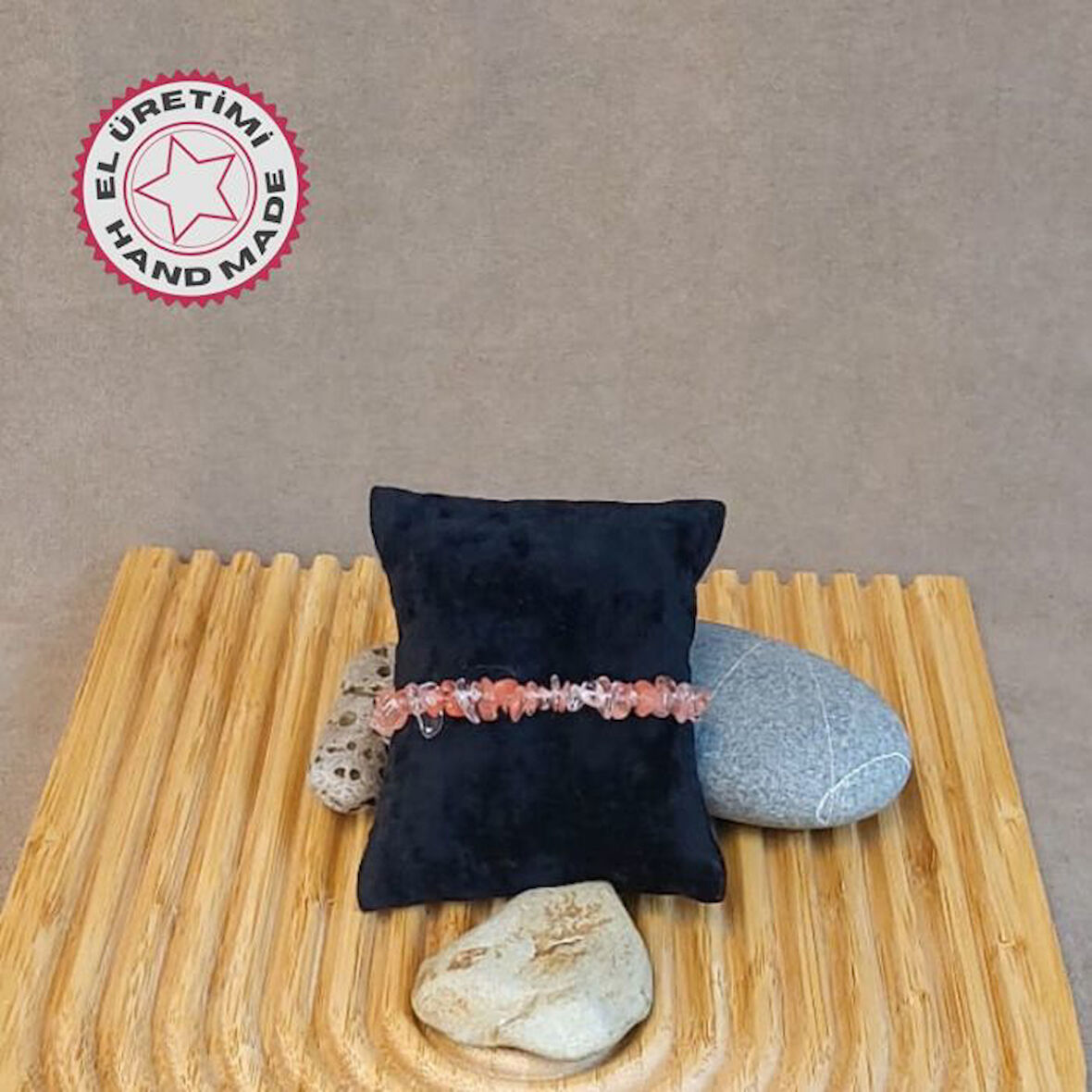 Uretti - Özlem 9422 4440 El Yapımı Çilek Kuvars Doğal Taş Kadın Bileklik