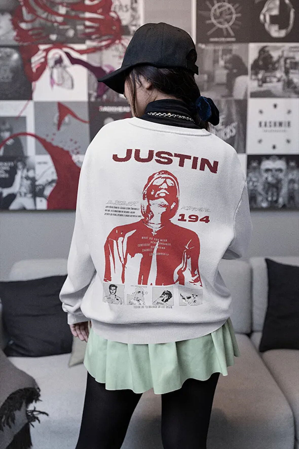 Justin Bieber 194 Tasarım Baskılı Unisex Oversize Şarkıcı Sweatshirt