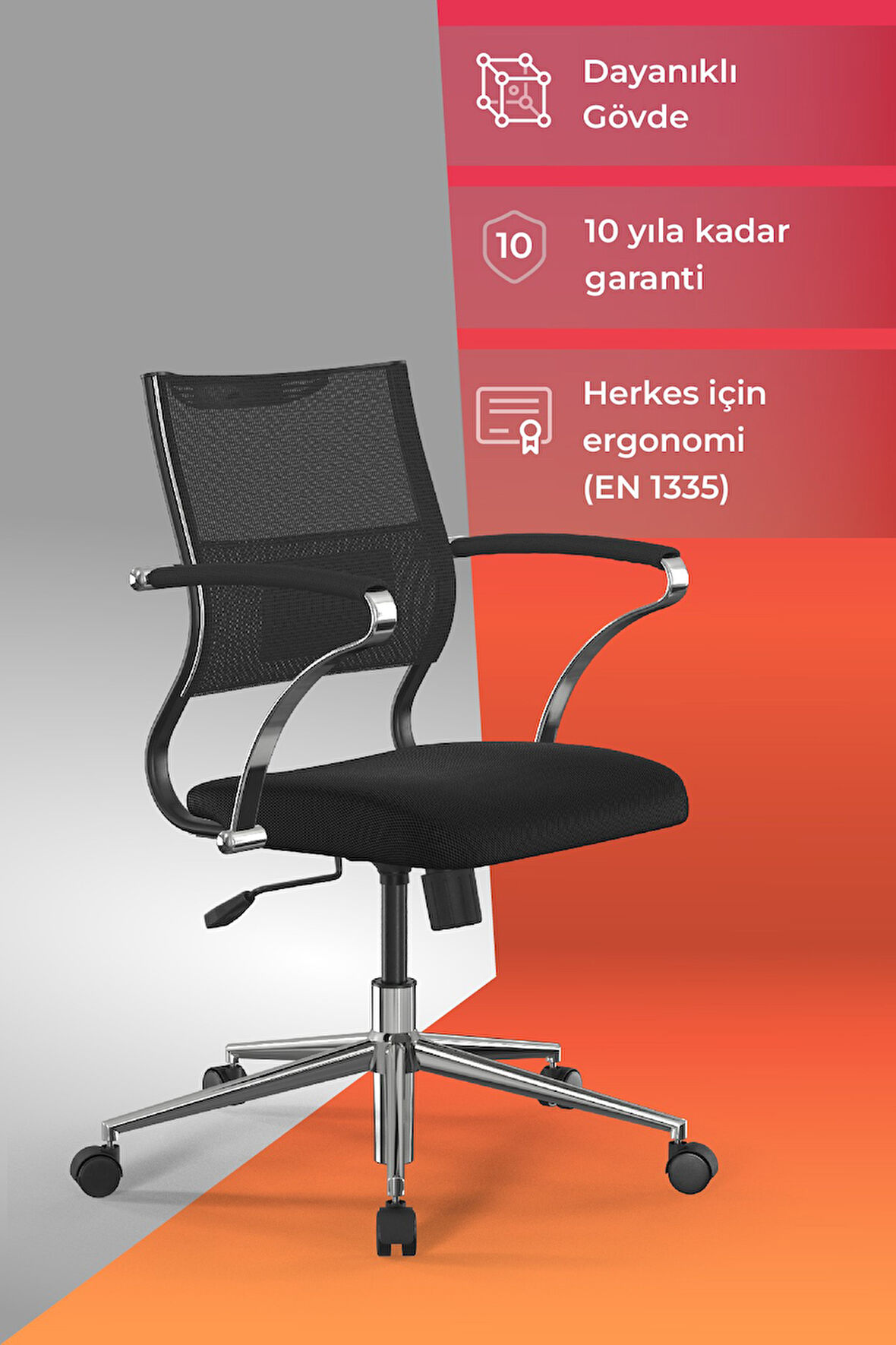 Ergolife Sit Air Ofis Koltuğu | Krom Ayaklı, Yükseklik Ayarlı, Fileli, Bilgisayar Sandalyesi -572.5F.1.2A2