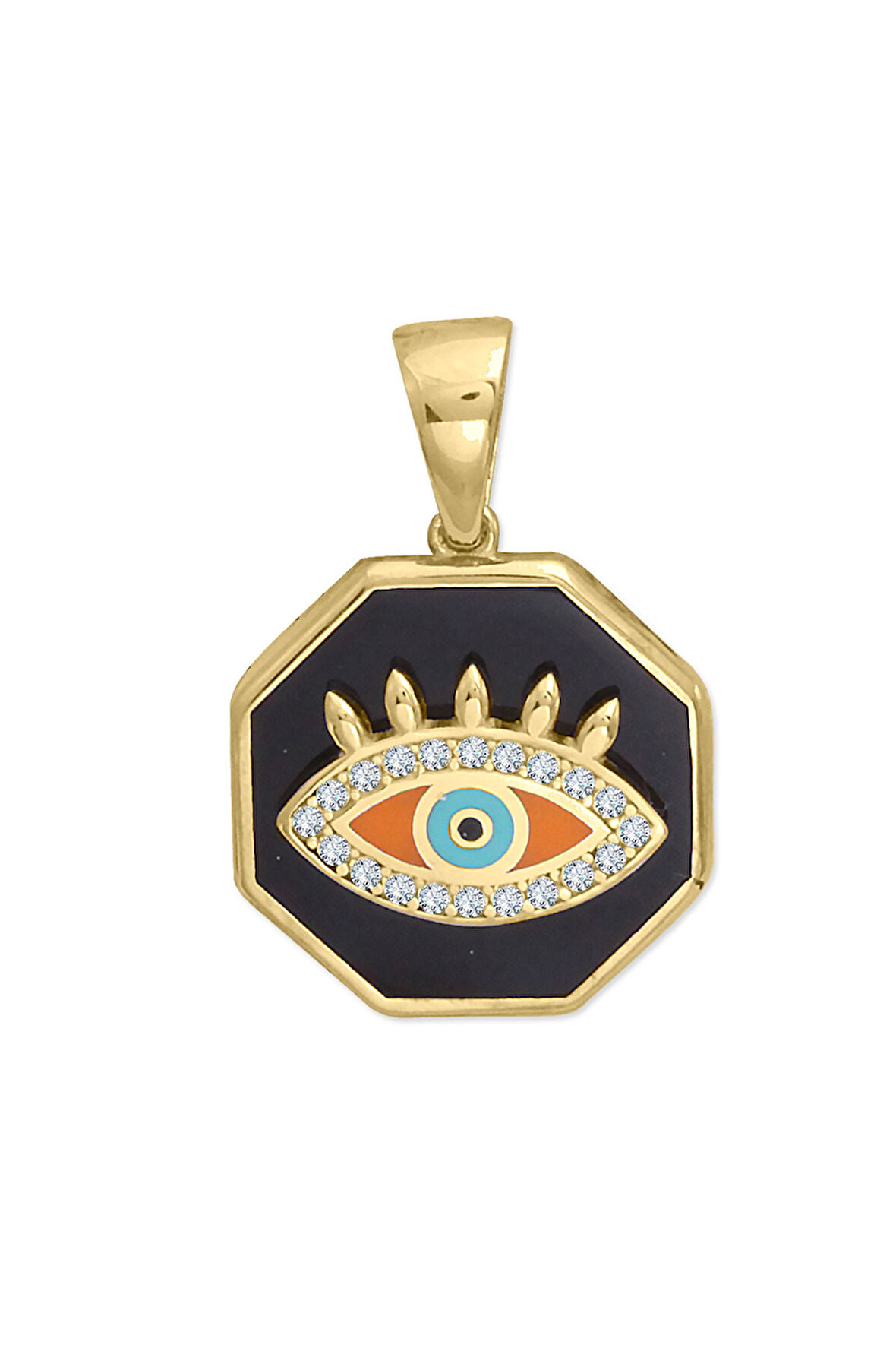 Siyah Mineli Sekizgen Altın Göz Kolye Ucu