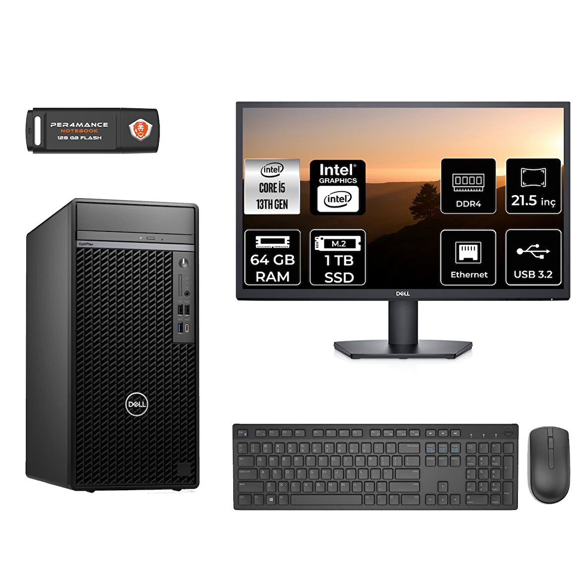 DELL OPTILEX 7010 MNO7010D048 i5 13500 64GB RAM 1TB SSD 21.5" FDOS MASAÜSTÜ PC