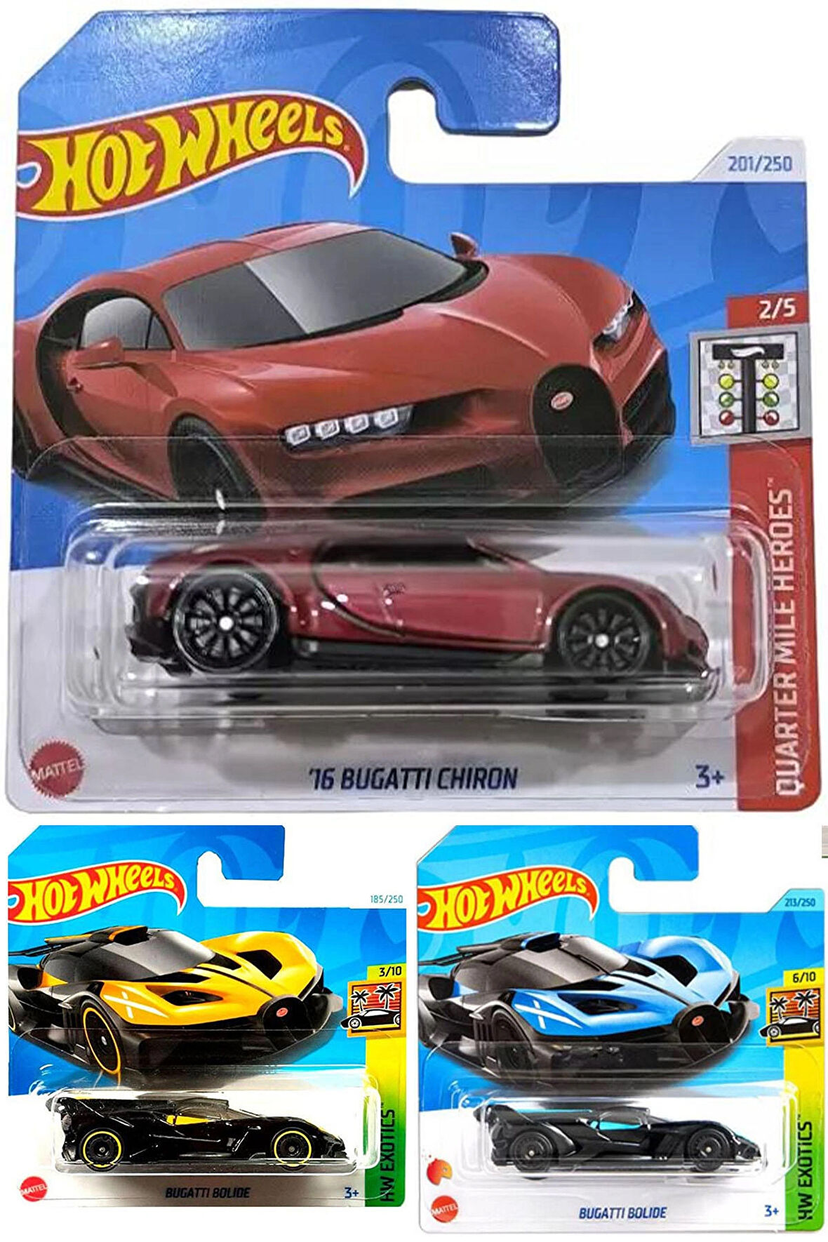 Hot Wheels 3 Araç Bugatti Set - Bolide & Chiron (1/64)