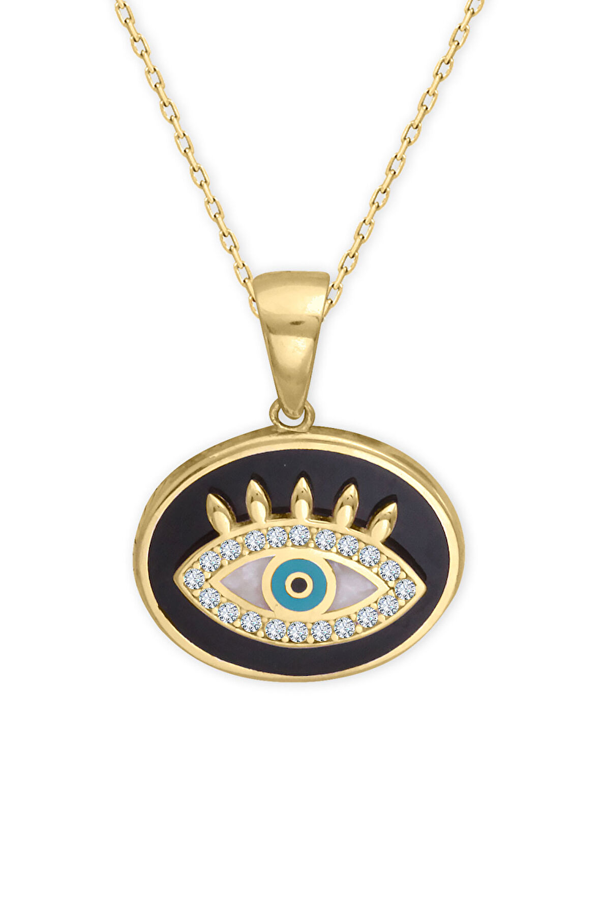 Siyah Mineli Oval Altın Göz Kolye