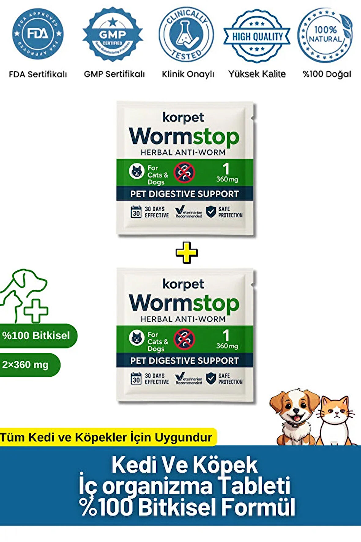Kedi Köpek Iç Antiparazit Tableti 2'li Paket Bitkisel Formül