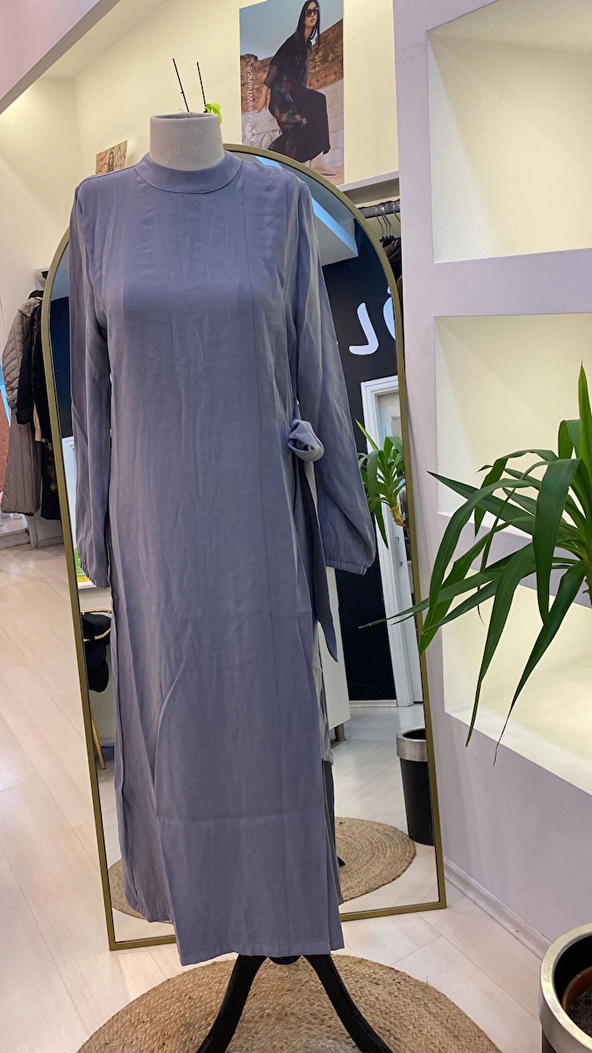 İNVEE MODAL ELBİSE KEMERLİ GRİ 6958