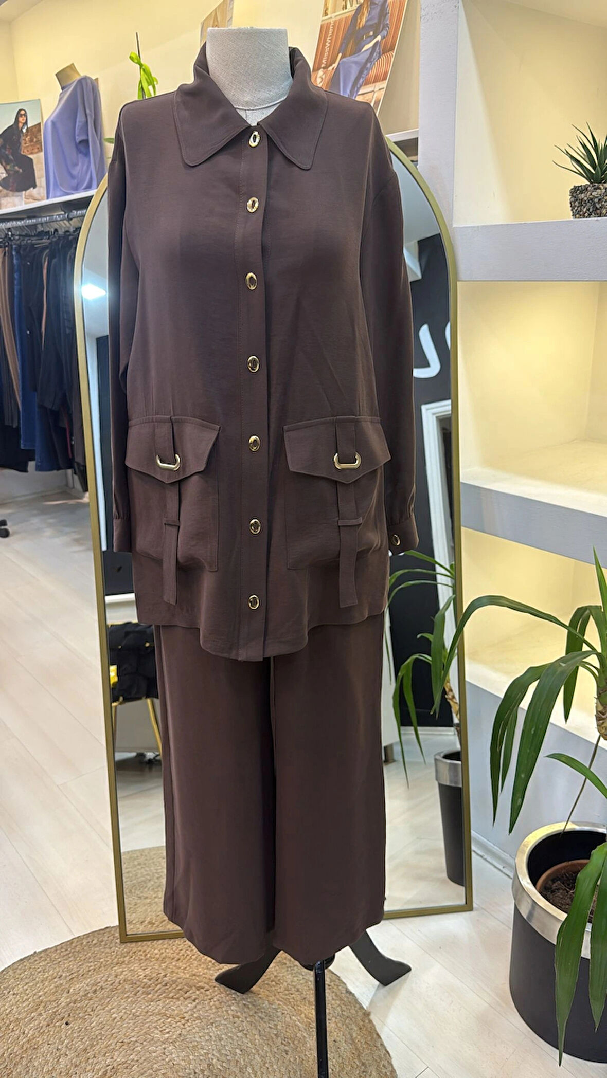 Nuss 1025 Tam Boy Düğmeli Pantolonlu Takım KAHVE