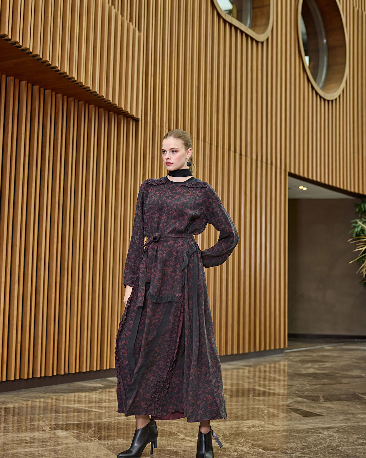 Misswhence Desenli Cupro Elbise 38829 bordo