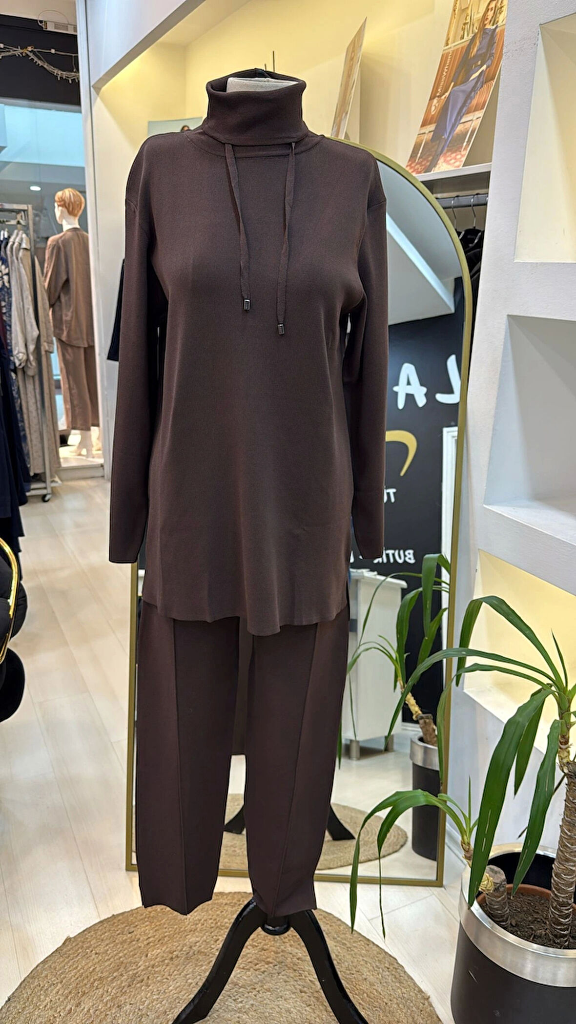 Nuss pantolonlu triko takim 1353 kahve