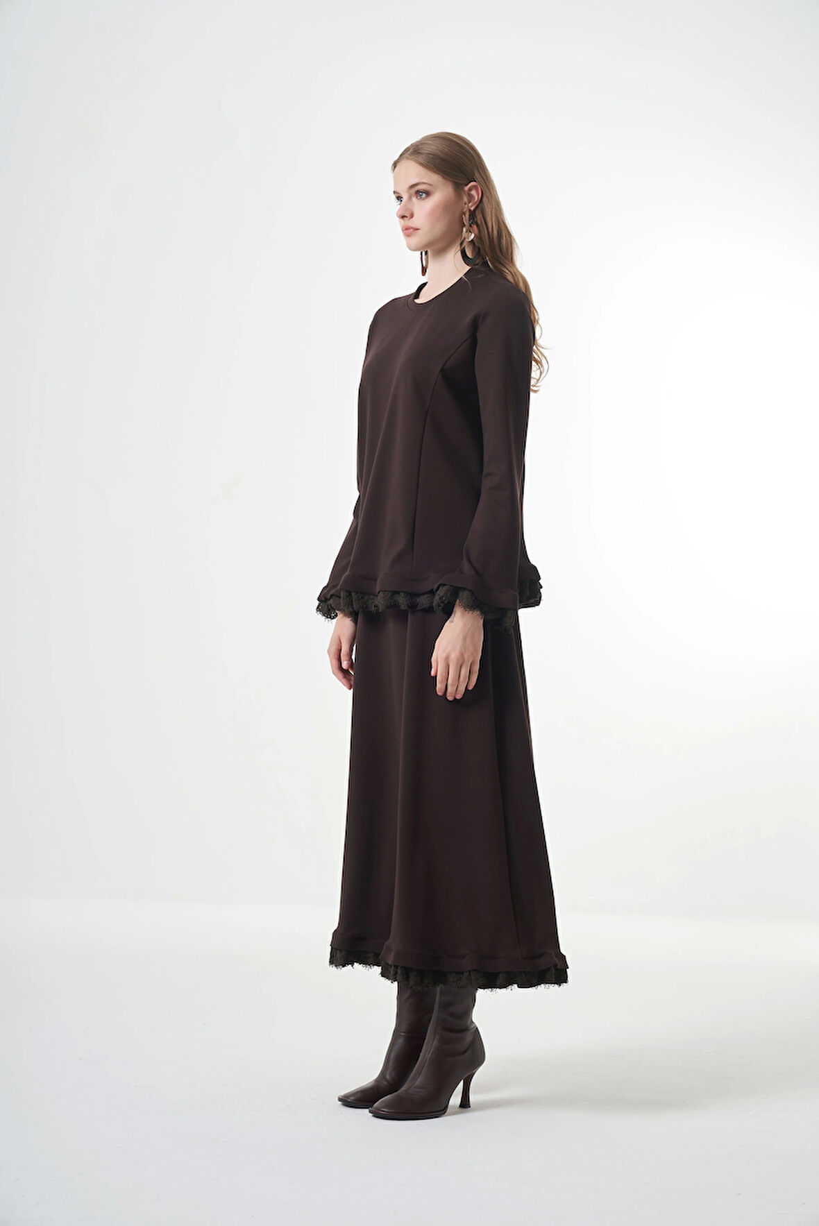 Misswhence Güpür Detaylı Etek Takım  38004kahverengi