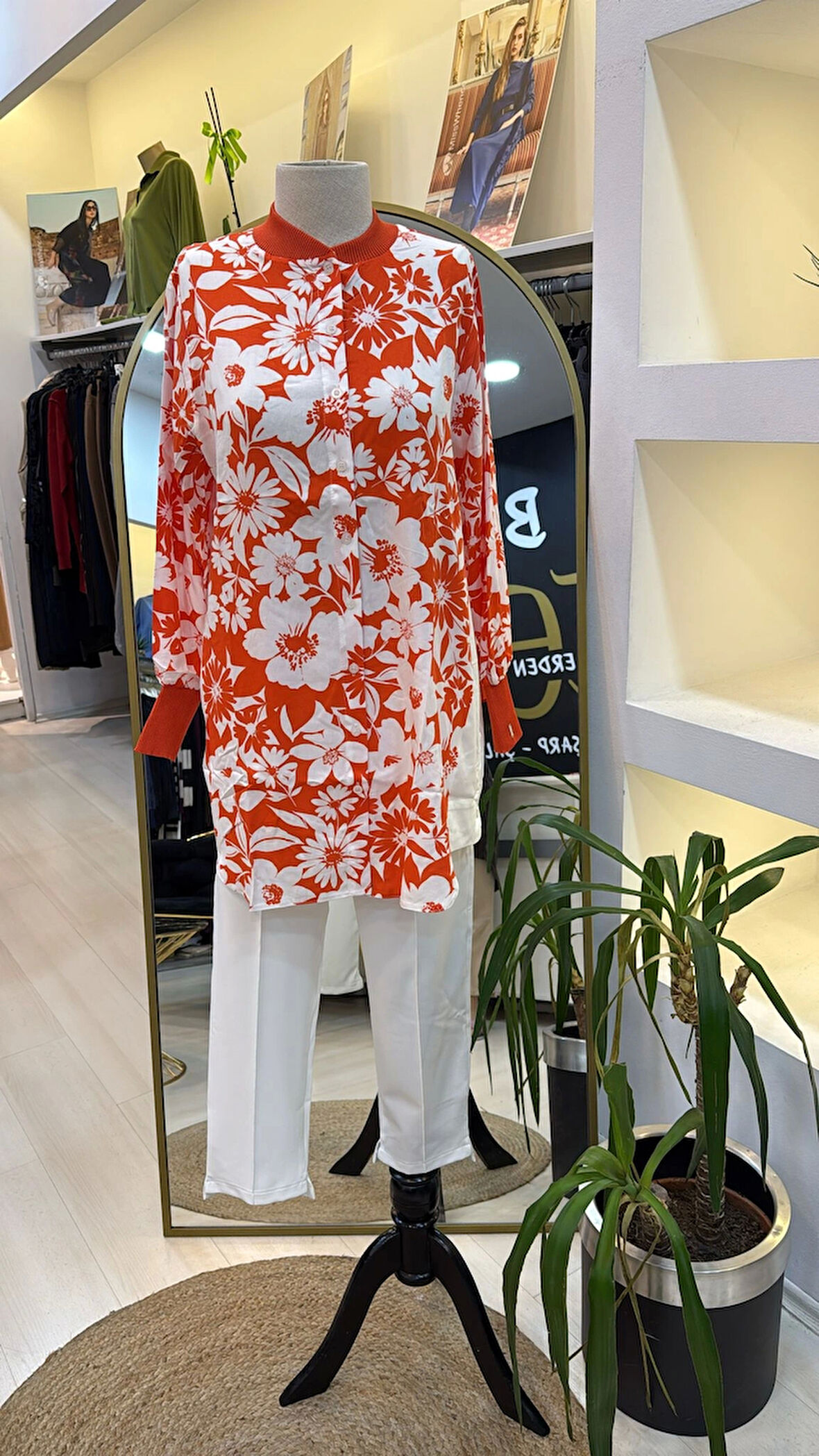 İNVEE  Çiçekli desenli Gömlek 6674 oranj