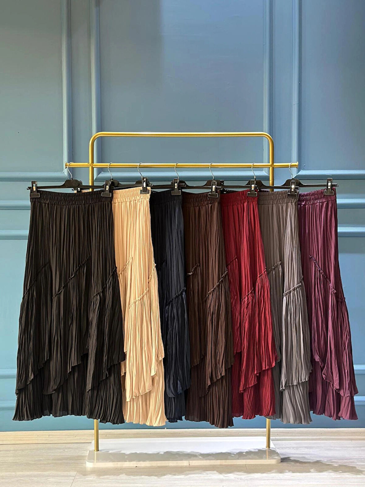 Sentez 5475 Viola Parçalı Kırıştırma Etek - KAHVE