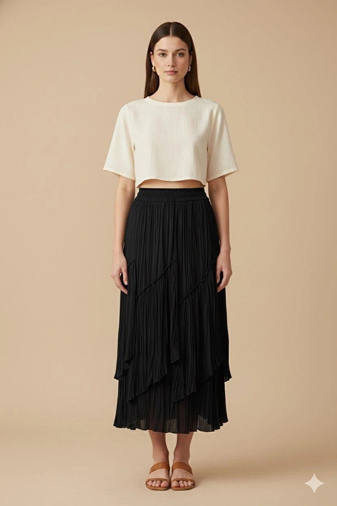 Sentez 5475 Viola Parçalı Kırıştırma Etek - Siyah