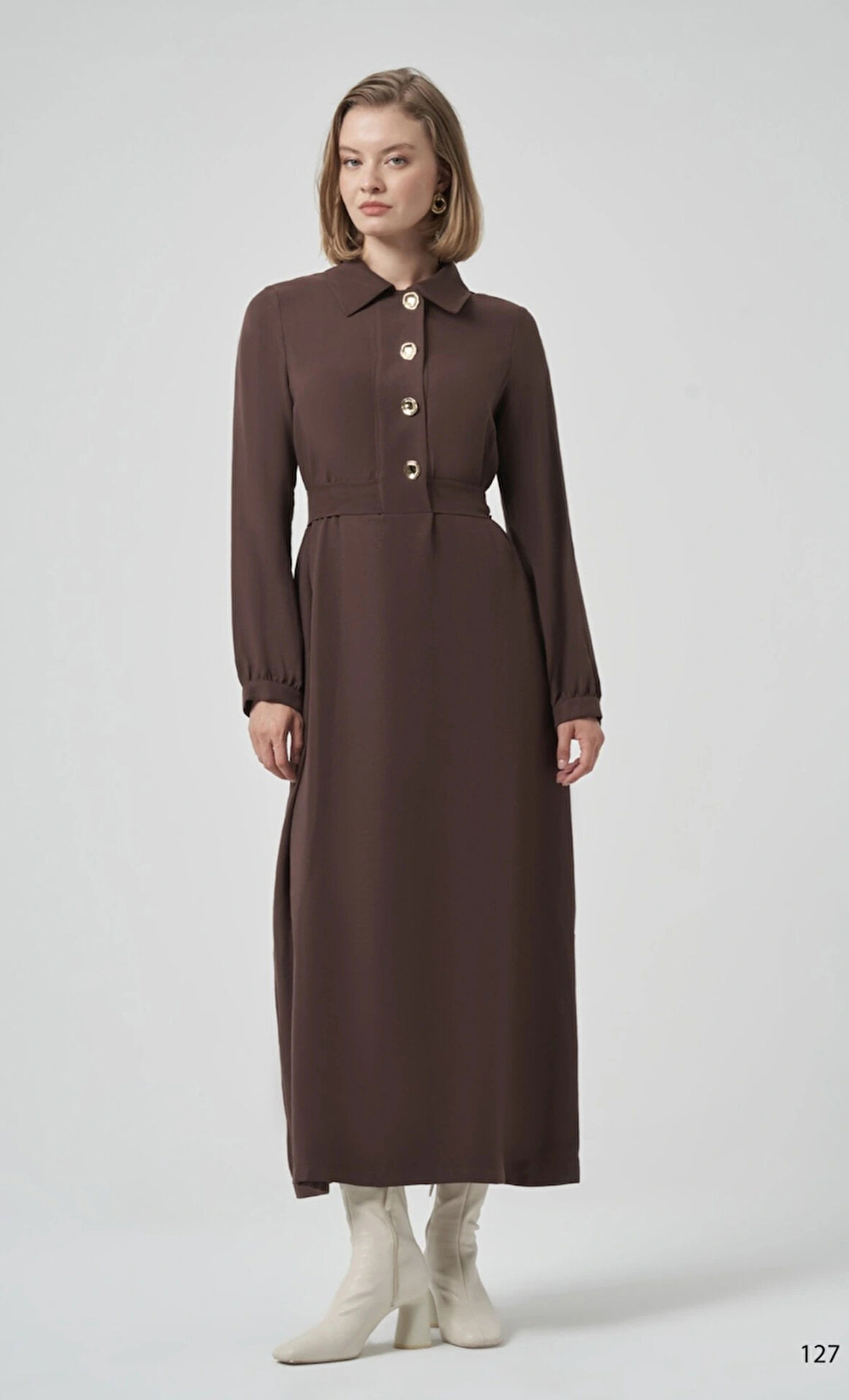 Nuss kemer Detayli Elbise - Kahve 2007